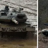 Leopard 2 kämpft sich durch Schlamm, während ein M1 Abrams im Wald lauert.