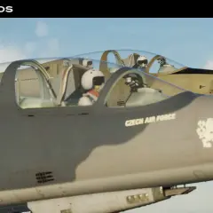 Zwei Piloten in L-39 Albatros Jets der tschechischen Luftwaffe fliegen im Formationsflug.