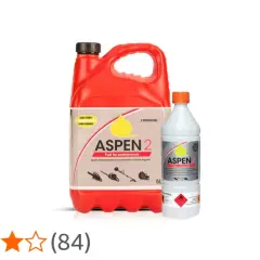 Zwei Behälter Aspen 2-Takt-Kraftstoff. Die Vorteile von Aspen Benzin sind einfach zu starten und lange Lagerung, Nachteile sind nicht ersichtlich.