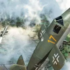 Ein Flugzeug Natter schießt in den Himmel, während eine Rakete darunter aufsteigt.