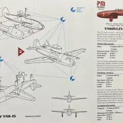 Technische Zeichnung der Yakovlev Yak-15, einem sowjetischen Jet-Trainer.