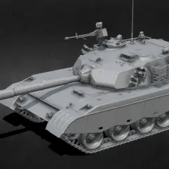 Grauer 3D-Render eines Kampfpanzers Typ 96 mit langer Kanone und Maschinengewehr.