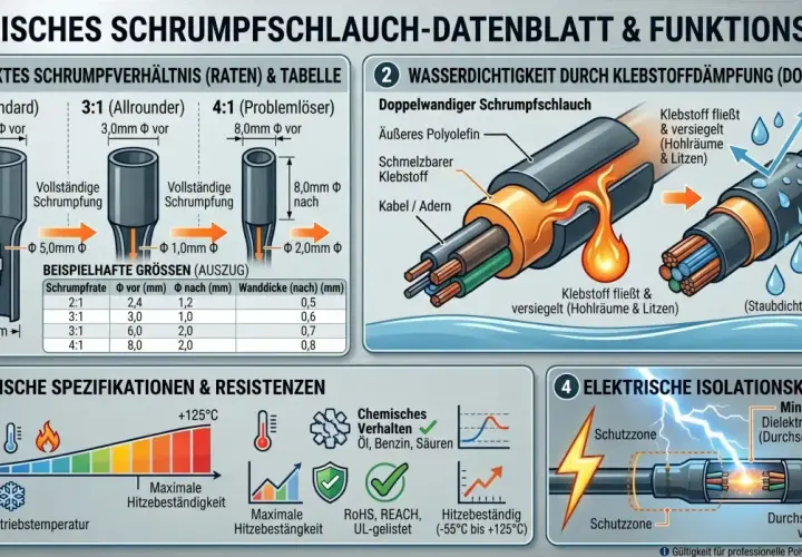 Schrumpfschlauch-Alternativen: Doppelwandiger Schrumpfschlauch mit Klebstoff für Wasserdichtigkeit (IP67), Hitzebeständigkeit und elektrische Isolation.
