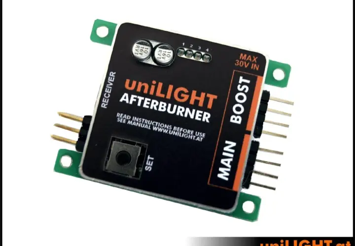 UniLIGHT AFTERBURNER Modul für Modellflugzeuge, simuliert den Nachbrenner-Effekt.