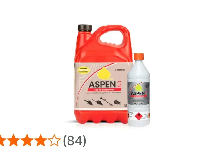 Zwei Behälter Aspen 2-Takt-Kraftstoff. Die Vorteile von Aspen Benzin sind einfach zu starten und lange Lagerung, Nachteile sind nicht ersichtlich.