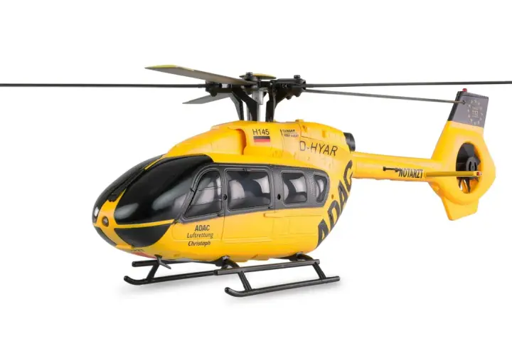 Gelber Rettungshubschrauber "Christoph" mit ADAC-Aufschrift. Ideal für einen rc flugsimulator kostenlos.