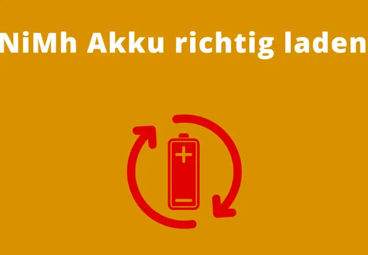 NiMH Akku richtig laden: So berechnen Sie den optimalen Ladestrom für eine lange Lebensdauer. Rotes Akku-Symbol mit Pfeilen.
