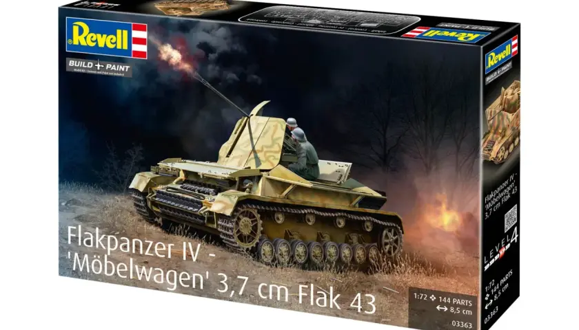 Revell Bausatz: Flakpanzer IV 'Möbelwagen' 3,7 cm Flak 43, mit zwei Soldaten im Gefecht.