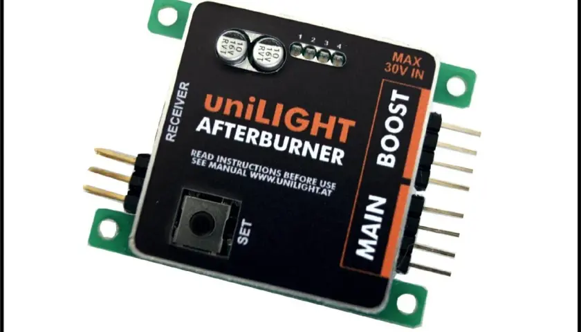 UniLIGHT AFTERBURNER Modul für Modellflugzeuge, simuliert den Nachbrenner-Effekt.