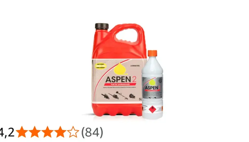 Zwei Behälter Aspen 2-Takt-Kraftstoff. Die Vorteile von Aspen Benzin sind einfach zu starten und lange Lagerung, Nachteile sind nicht ersichtlich.