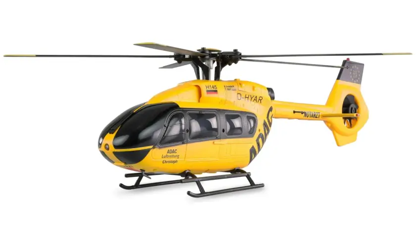 Gelber Rettungshubschrauber "Christoph" mit ADAC-Aufschrift. Ideal für einen rc flugsimulator kostenlos.