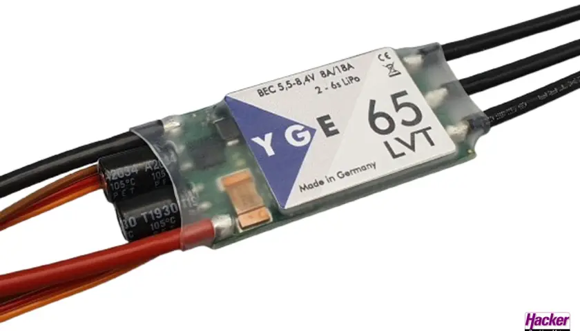YGE 65 LVT Regler programmieren: Elektronik mit Kabeln und Kondensatoren, Made in Germany.