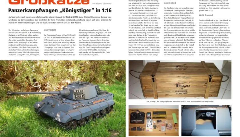 Ein detailgetreues Modell des finnischen Panzers Königstiger im Maßstab 1:16, verpackt in einer Holzkiste.