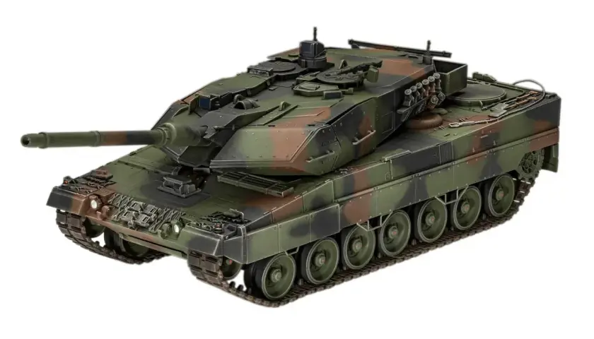 Ein Leopard 2 Panzer der Bundeswehr in Tarnlackierung, bereit für den Einsatz.