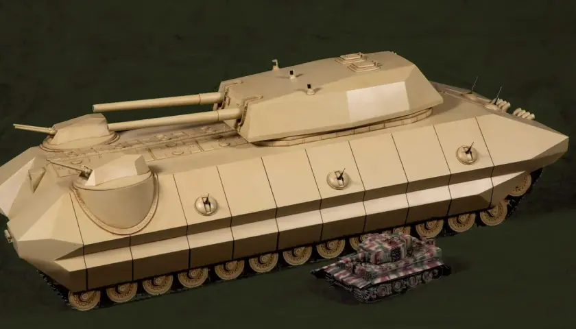 Modelle von zwei Panzern, ein riesiger und ein kleinerer, im Militärmuseum Dresden.