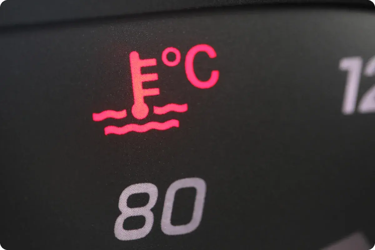 Rote Warnleuchte für Motortemperatur. Wenn der 4-Takt-Motor warm ist und ausgeht, ist dies ein Zeichen für Überhitzung.