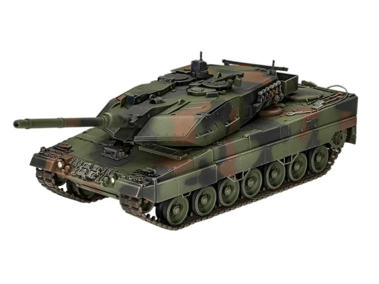 Ein Leopard 2 Panzer der Bundeswehr in Tarnlackierung, bereit für den Einsatz.