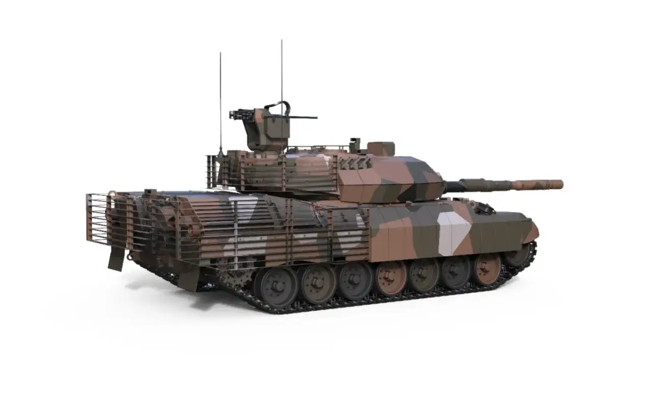 Ein Leopard 1 Panzer in Tarnmuster. Sein Gewicht ist beeindruckend, aber er ist für seine Wendigkeit bekannt.